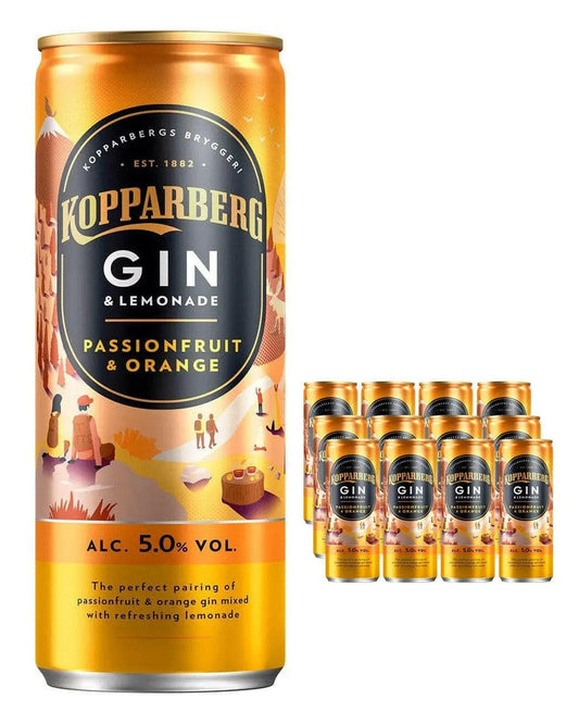 Kopparberg Passionfruit & Orange Gin and Lemonade Premixed Can Multipack |Buy online with UK delivery at Drinks Yard | www.drinksyard.co.uk