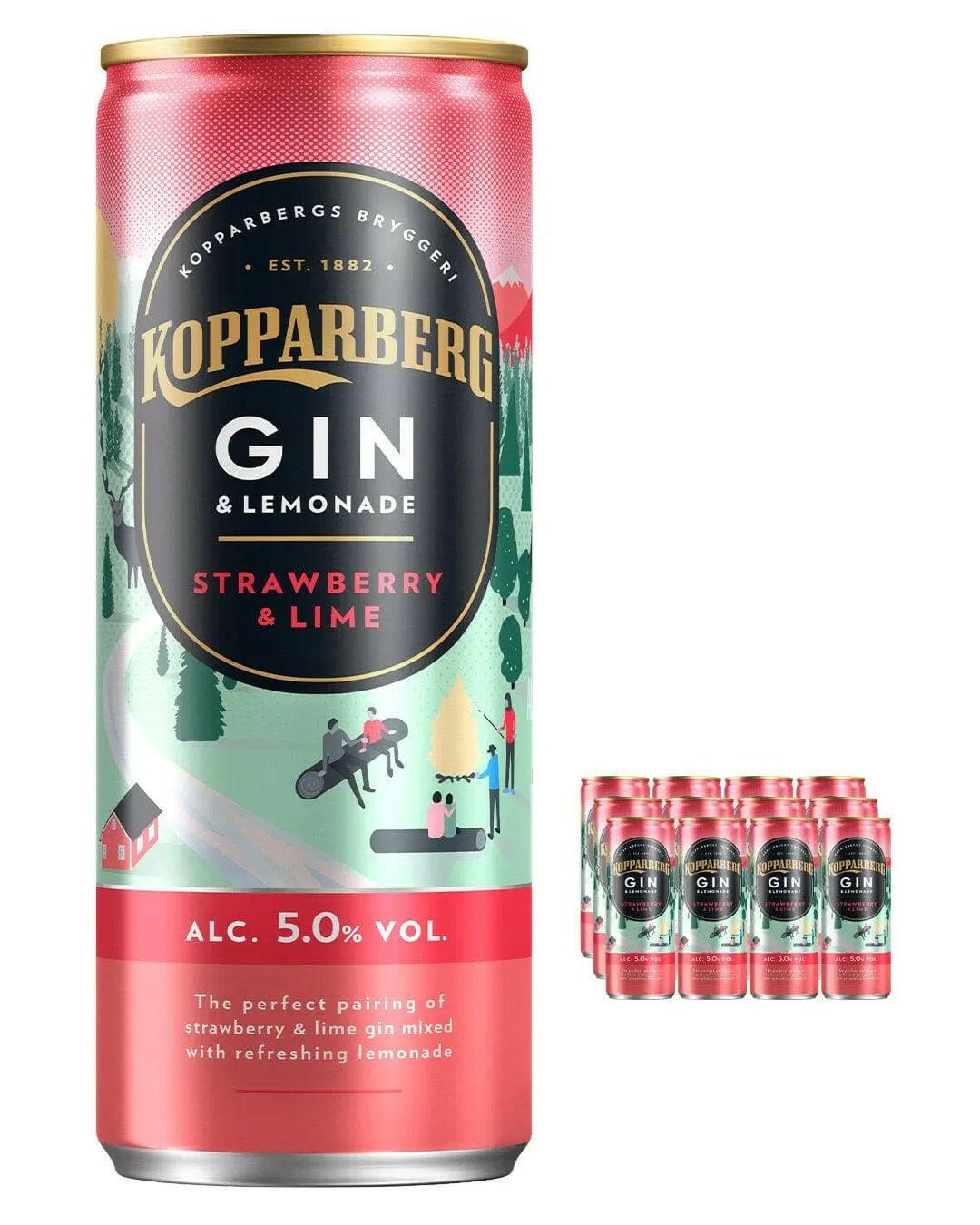 Kopparberg Strawberry & Lime Gin and Lemonade Premixed Can |Buy online with UK delivery at Drinks Yard | www.drinksyard.co.uk